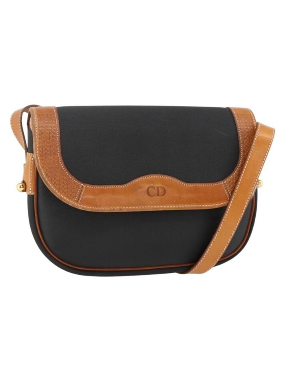 Authentic Christian Dior Shoulder Bag Coated Canvas Black Gold